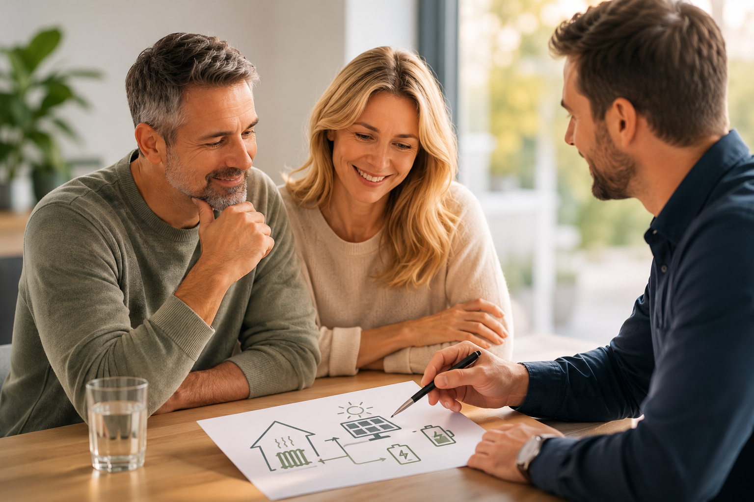 Hausbesitzer im Gespräch über moderne Heiz- und Energielösungen